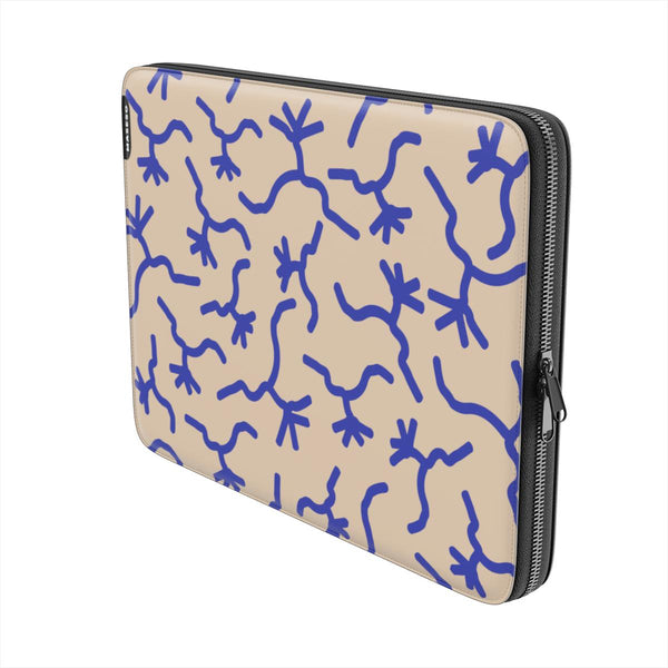 Beige laptop sleeve with blue line pattern