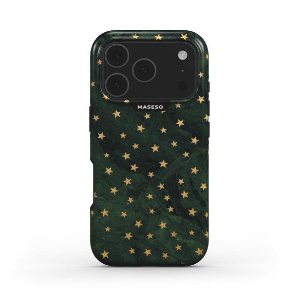 Dirty December Case for iPhone 17 Pro Max — green and gold stars design | Maseso